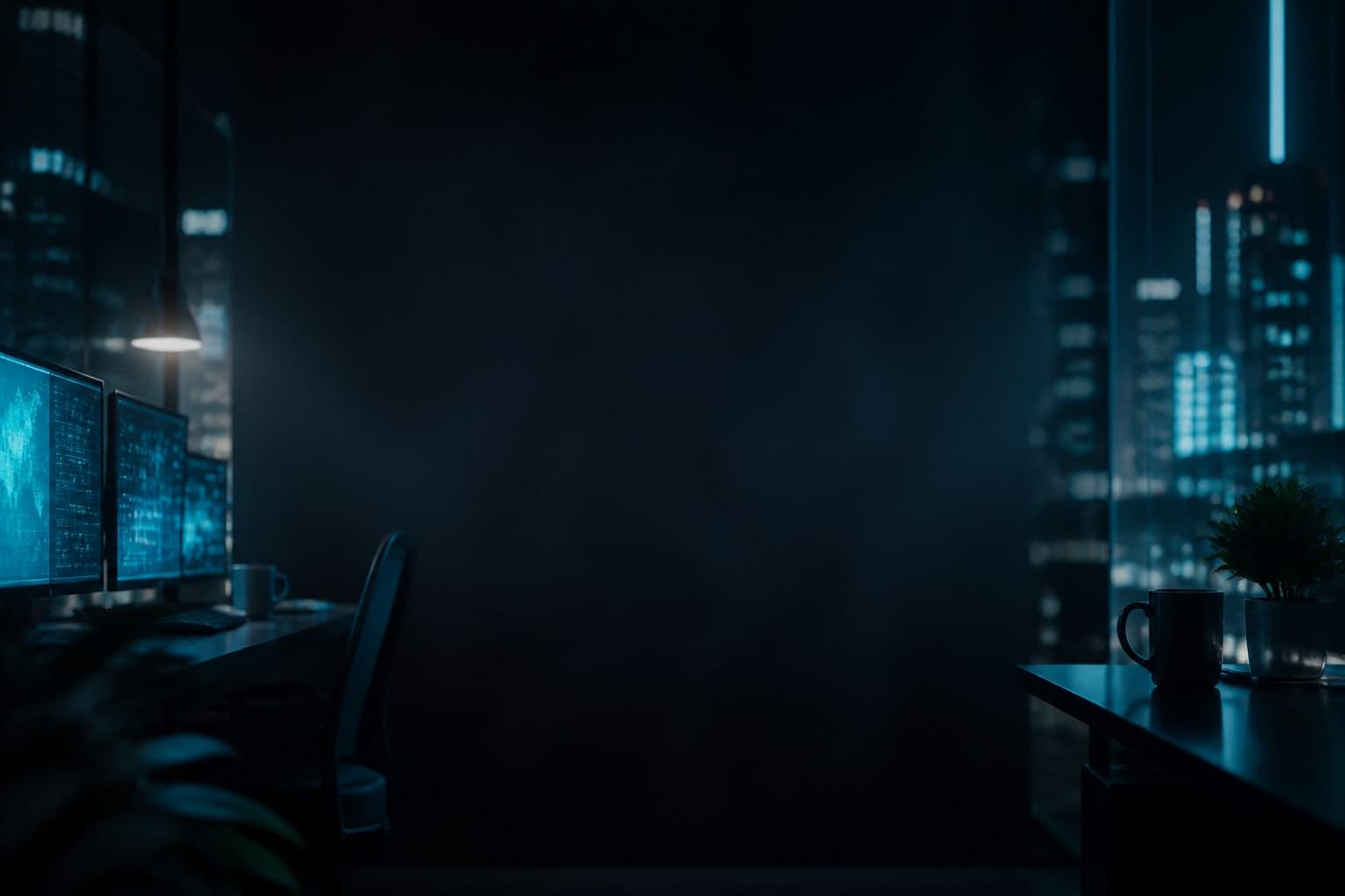Dark technology atmosphere with cyan glow