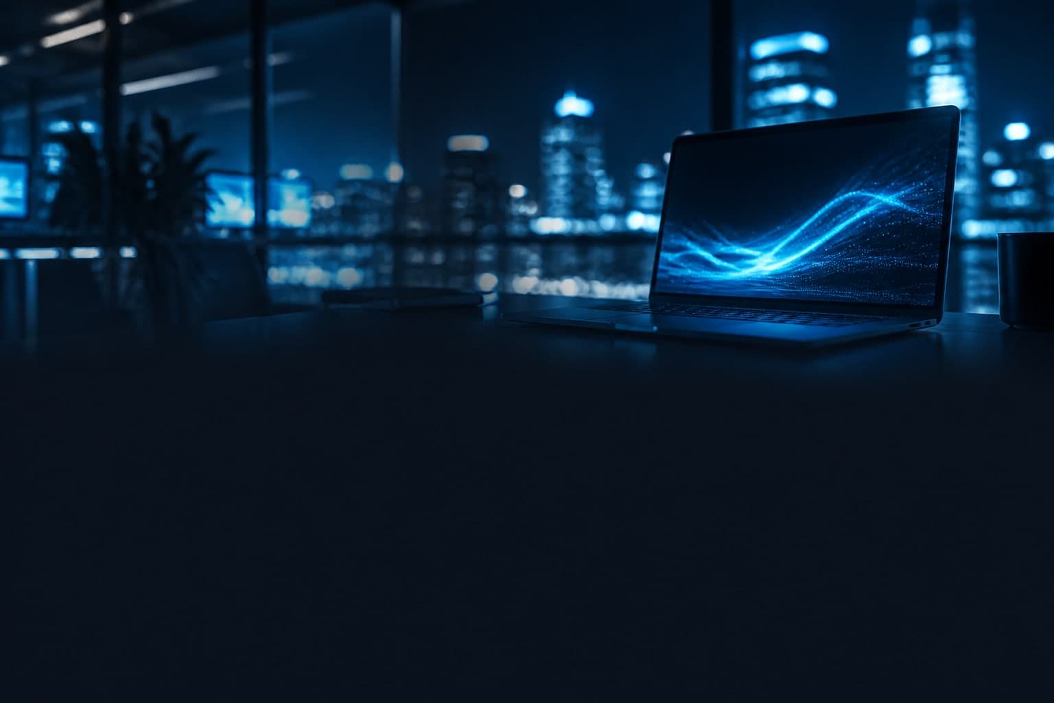 Modern technology workspace with cool blue light