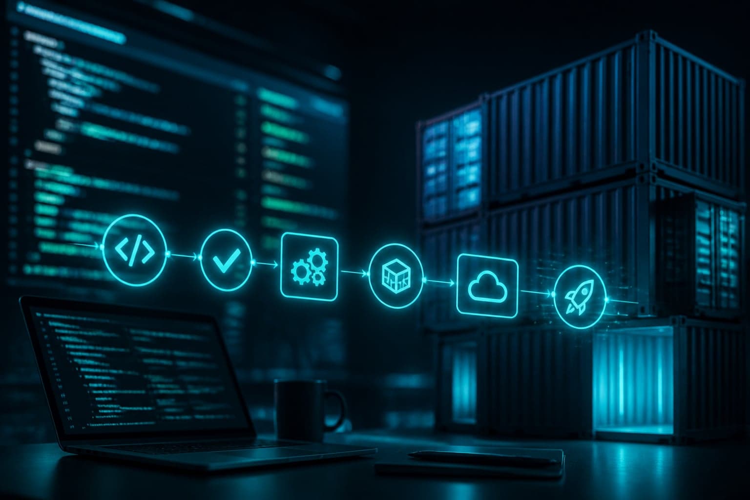 Deploy glow and container silhouettes for DevOps